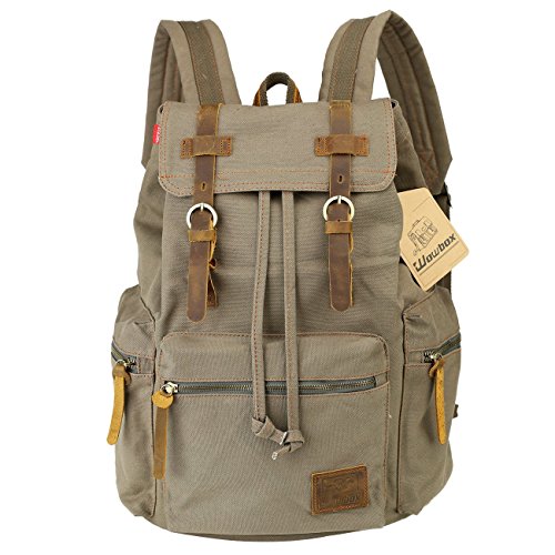 Wowbox-Laptop-Canvas-Backpack-Unisex-Vintage-Leather-Casual-Rucksack-School-College-Bags-Satchel-Bookbag-Large-Capacity-Hiking-Travel-Rucksack-Business-Daypack-for-Men-and-Women-0